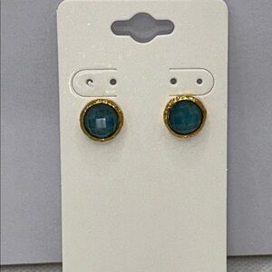 NWOT Gold Plated Bronze Blue Quartz Doublet Button Earrings By Designer Bellezza